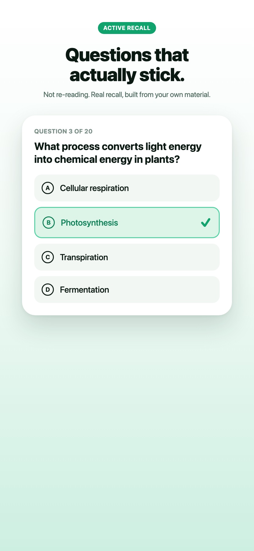 A ScanQuiz question with the correct answer marked.